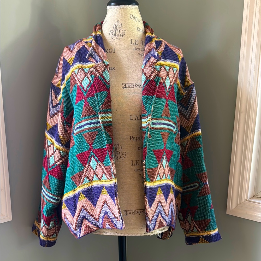 Vintage Painted‎ Pony Aztec blanket cotton jacket OS